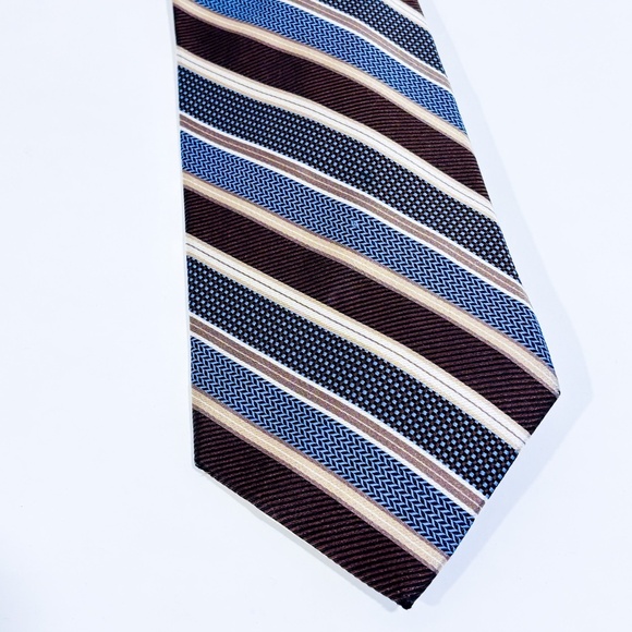 JORSYTH Silk Brown Blue Striped Tie Classic Men’s Accessory * - Picture 1 of 3